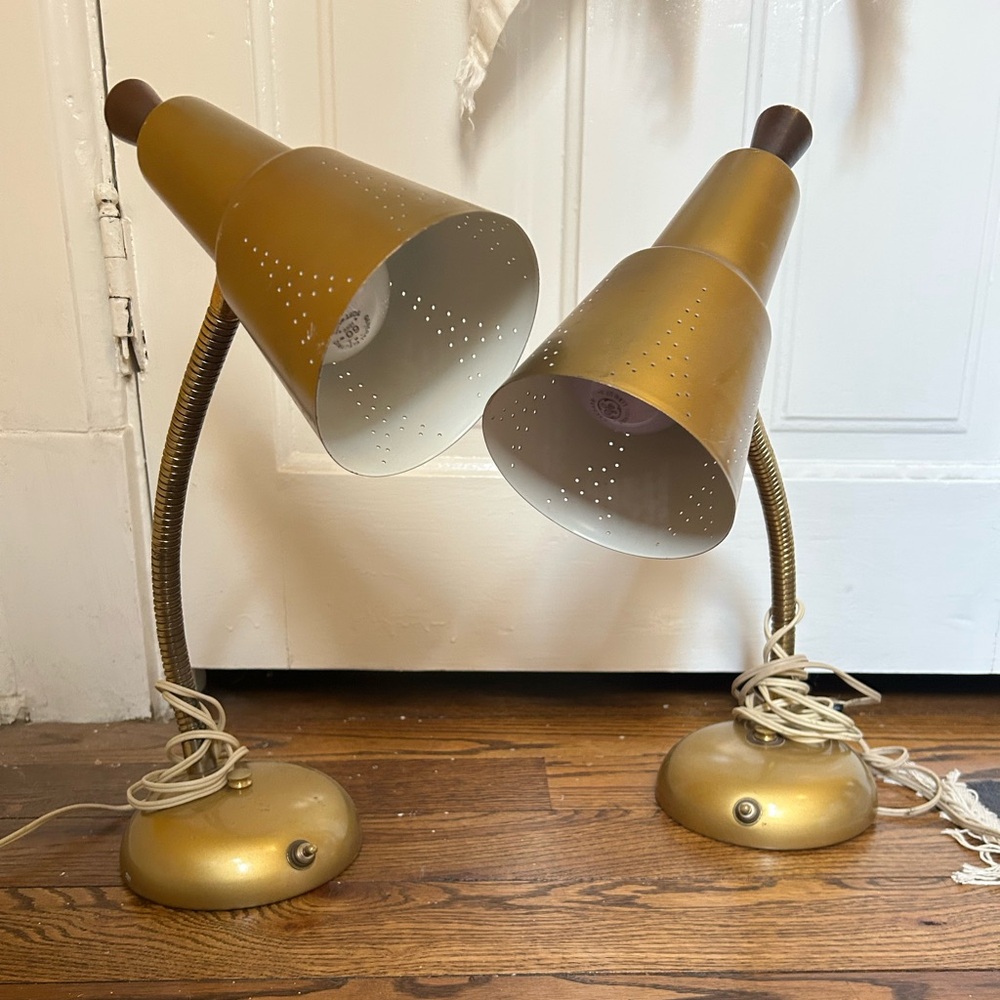 Pair of Mid-Century Gold Gooseneck Desk Lamps